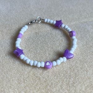*2 for $20* Purple and White Hearts and Stars Beaded Bracelet